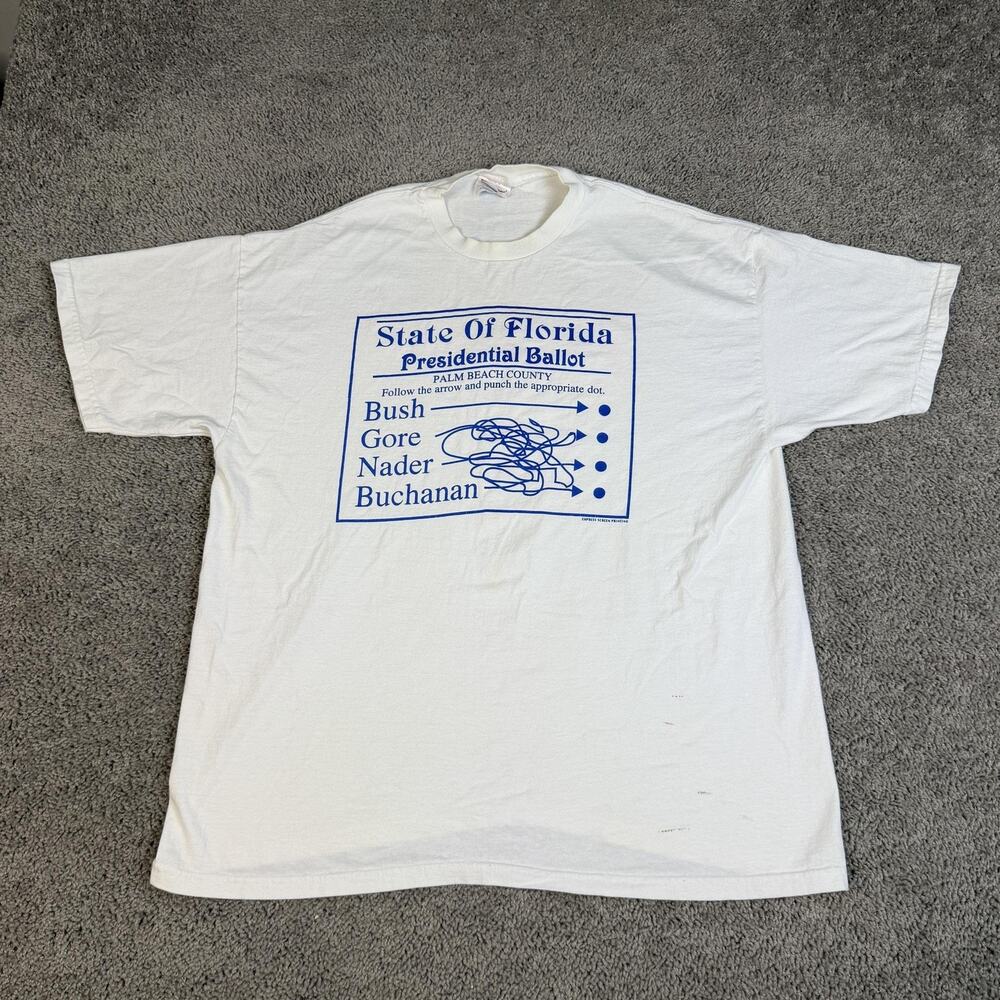 VTG George W. Bush Campaign Shirt Mens XL White Graphic RE-VOTE Back Print